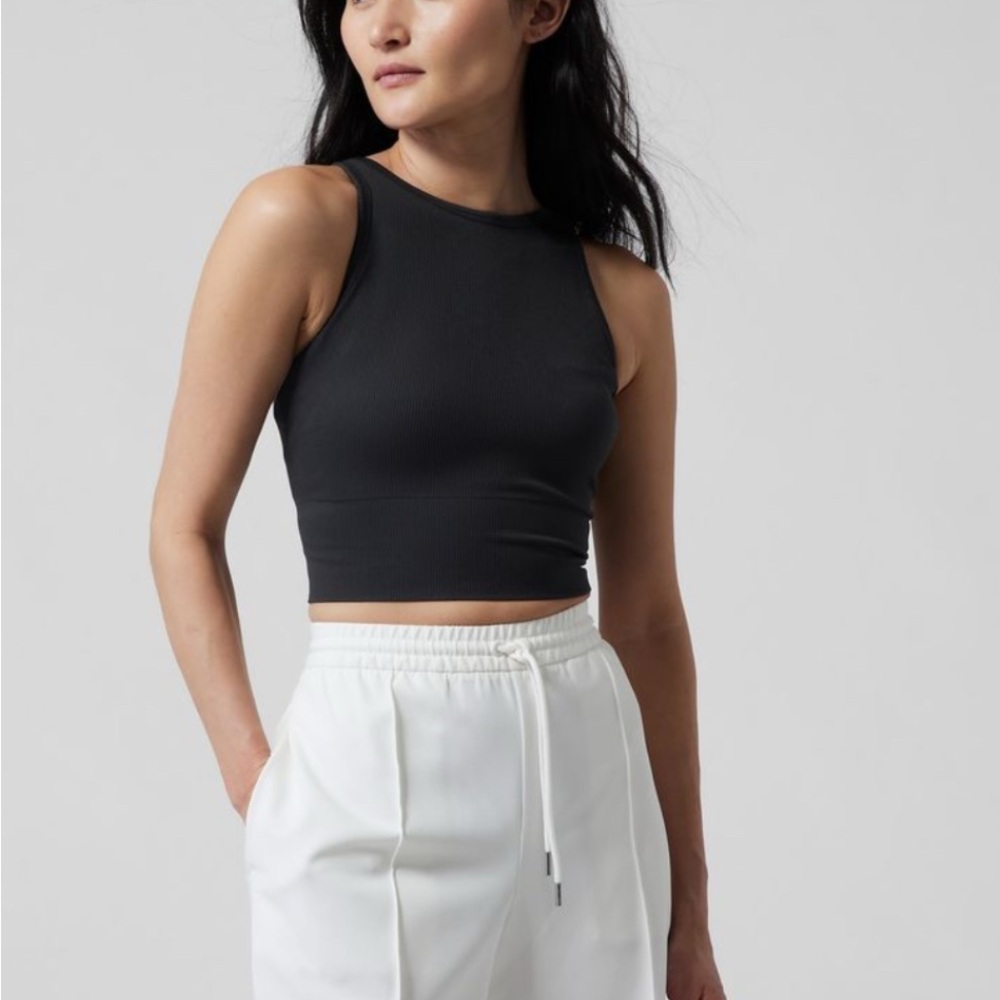 Black Athleta Aurora High Neck Crop Tank